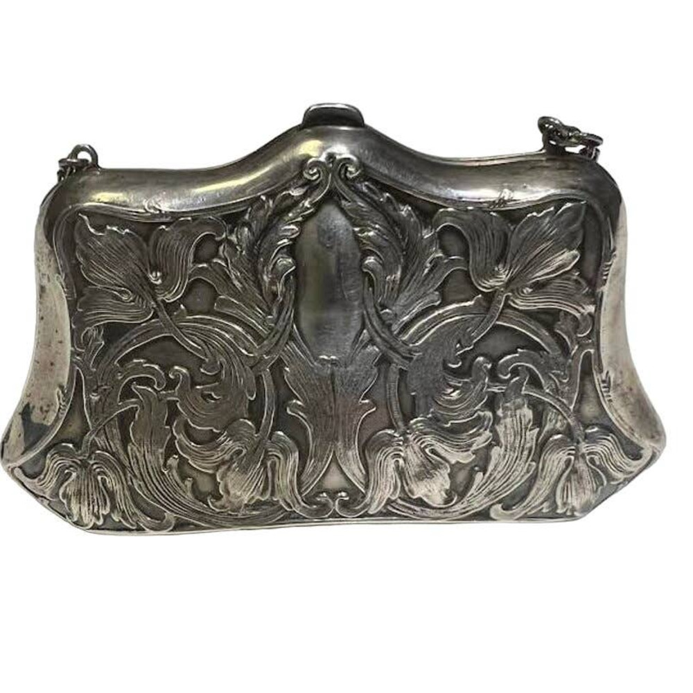 Antique Sterling Art Nouveau Purse/ Coin With Handle